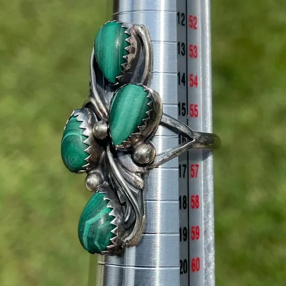 Scott Dave Navajo Sterling Silver Malachite Ring Size 7.75 - Picture 2 of 13